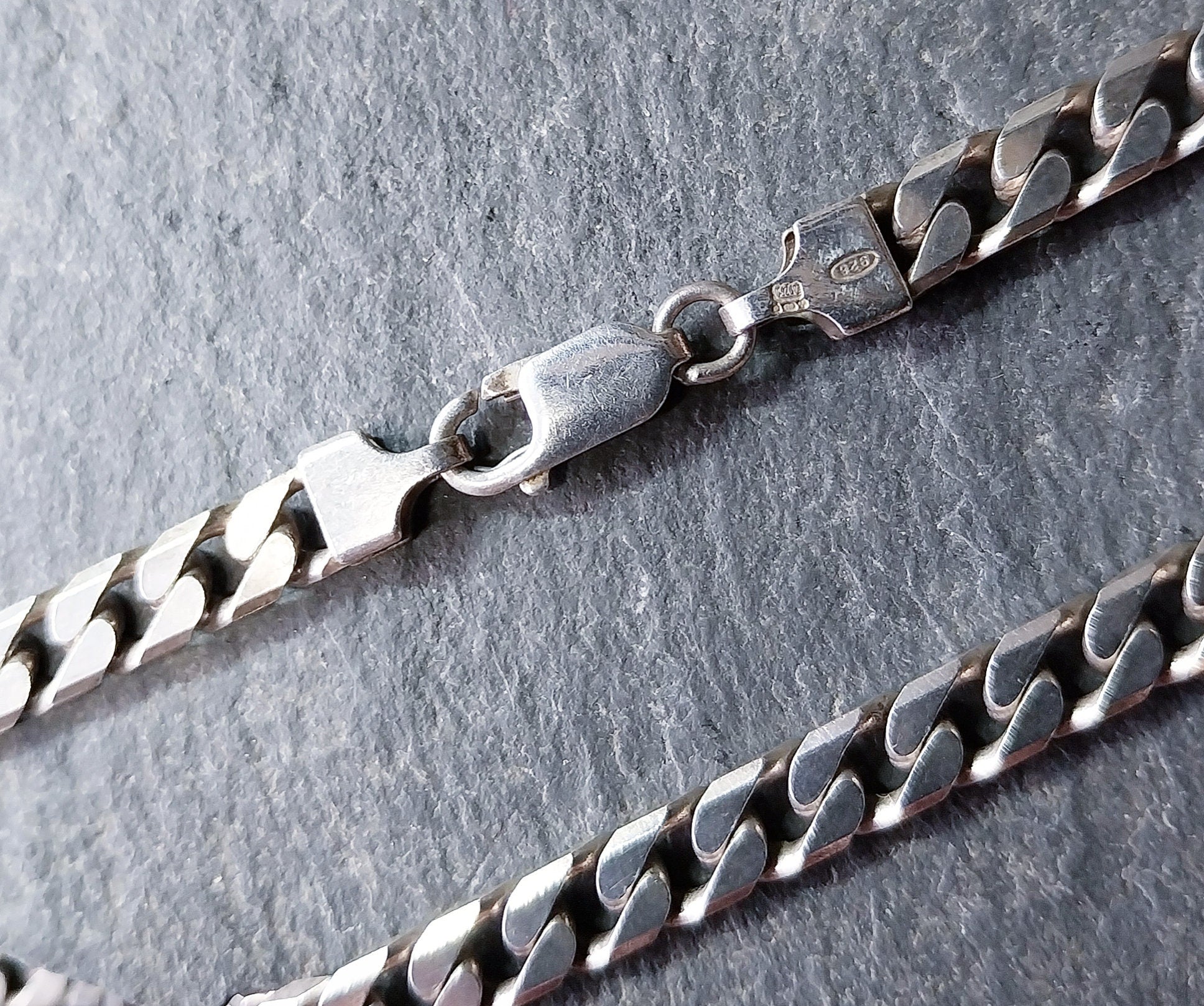 Chunky STERLING SILVER Flat Curb Link Chain Necklace - 20" Long - 33.1g