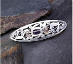 Vintage Sterling Silver BROOCH - Amethyst and shamrocks - 8.6g