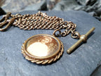 Antique Dog Clip Chain with Photo Locket Fob and T Bar - Pinchbeck 16"  - 25.9g