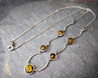 Vintage Sterling Silver Amber Chain Necklace 17" Length - 7g