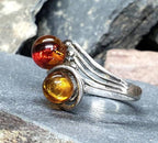 Sterling SILVER AMBER RING - Honey Amber - Size uk M 1/2 (6.5) - 3.2g