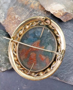 Victorian SWIVEL LOCKET BROOCH with Moss Agate - Big Size - 32.2g