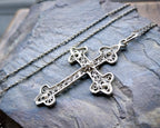 Antique Filigree Cross Crucifix on 18" Sterling Silver Chain - 3.3g
