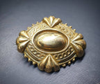 Victorian Photo Locket Brooch - Pinchbeck, Gilt  Mourning or Sweetheart with antique photo