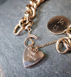 Antique Vintage Solid 9ct Rose GOLD LINK Bracelet & Heart Padlock Clasp - 20.1g