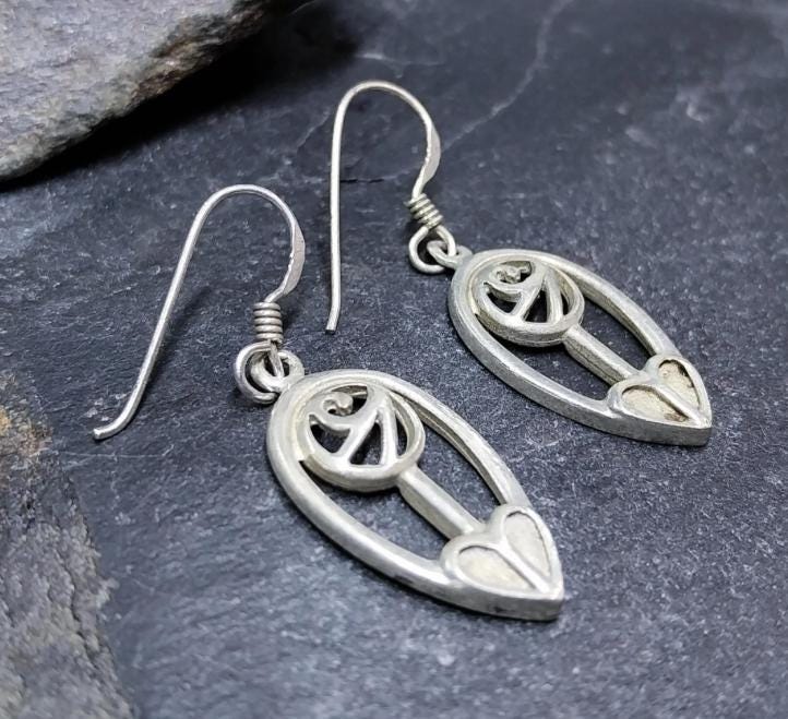 Sterling Silver CELTIC LEAF & ROSE Dangle Earrings -  4.1g