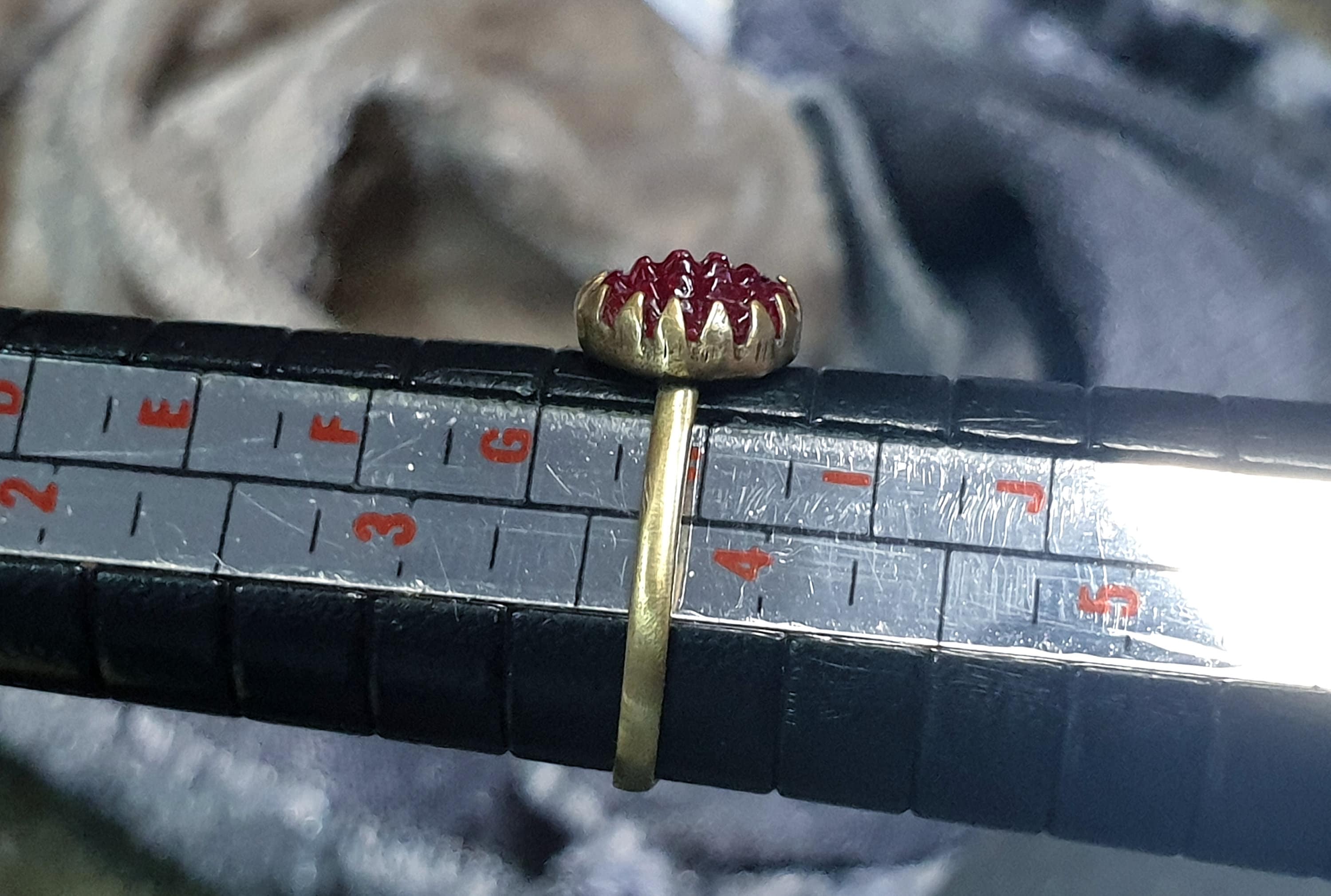 Antique Cranberry Glass Gilt RING - Small Size uk H (us 4)