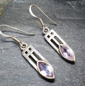 Sterling Silver Dangle Earrings - with Purple amethyst Stone - 3.5g