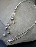 Sterling Silver Necklace, Multi Strand with Spherical beads 16" - 18" Chain - 10.6g