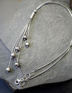 Sterling Silver Necklace, Multi Strand with Spherical beads 16" - 18" Chain - 10.6g