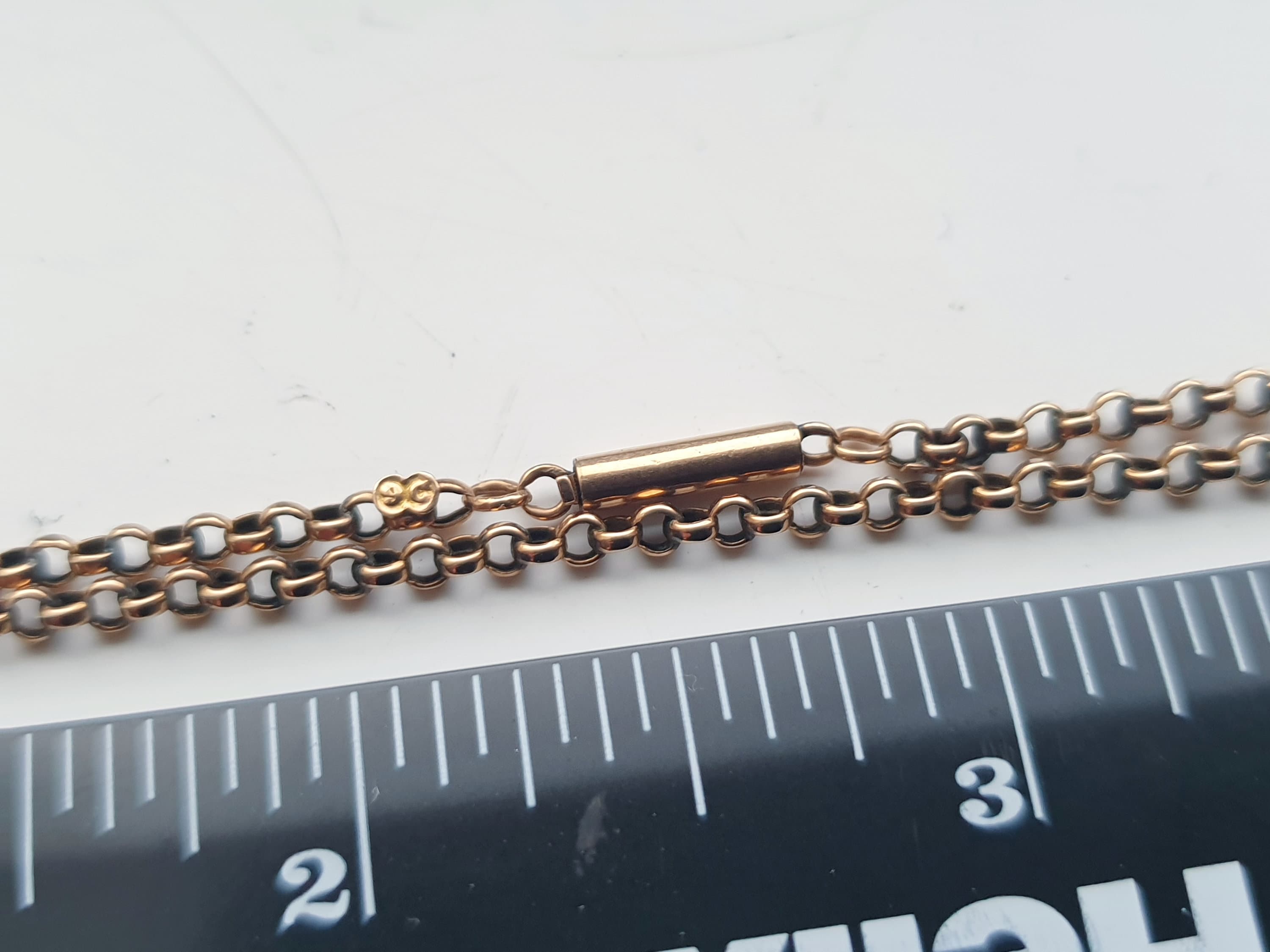 Antique 9ct ROSE GOLD BELCHER Chain Necklace with Barrel Clasp - 20" - 4.5g