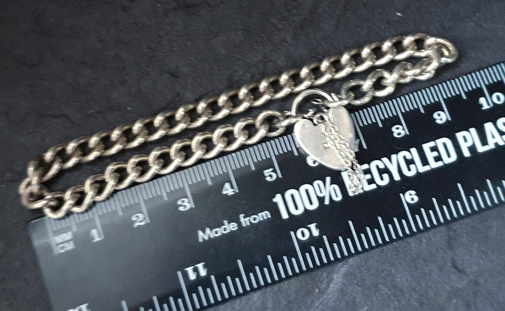 Vintage Silver Link Bracelet with heart padlock clasp c 1975, 18cm - 18.9g