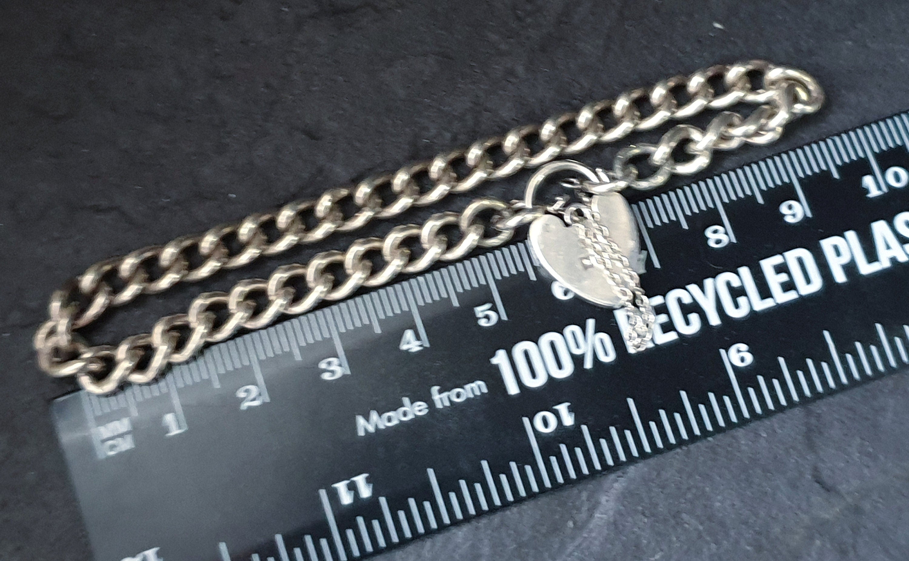 Vintage Silver Link Bracelet with heart padlock clasp c 1975, 18cm - 18.9g