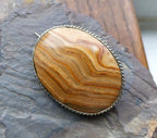 Antique Silver Banded JASPER Landscape Agate Brooch - Victorian - 18.4g