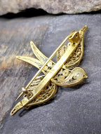 Antique SWALLOW BROOCH Filigree Wire work - Continental Pin - 4.4g
