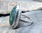 Vintage SILVER Moss Agate RING Dendritic Stone - uk size O (us 7) - 6.8g