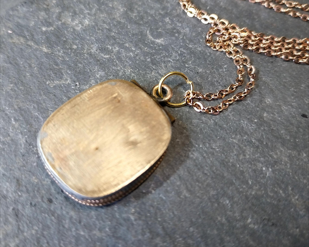 ANTIQUE Rectangular Oval LOCKET - Pinchbeck Gilt on 18" Chain - 7.9g