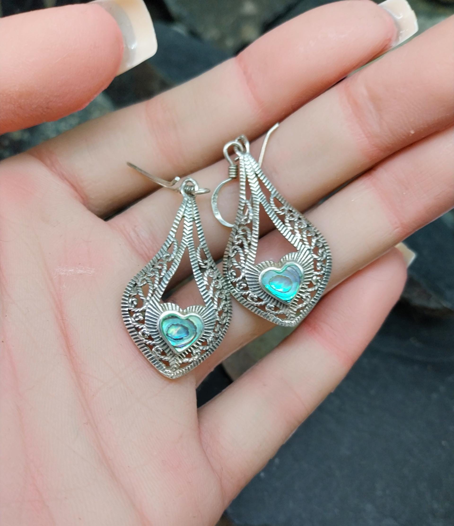 Vintage Sterling Silver Drop Earrings - with Paua Shell - 4.9g