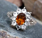 Vintage Art Deco 9ct Gold Ring Cognac Citrine - Size uk 0 1/2 (us 7.5) - 2.8g