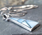 Sterling Silver Vintage Blue MOP Necklace Pendant Drop - with 16" chain - 6.1g