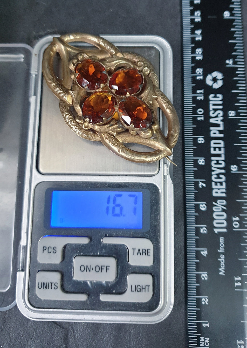 Large Antique VICTORIAN Lovers Knot BROOCH - Brandy Citrine Gemstones 16.7g