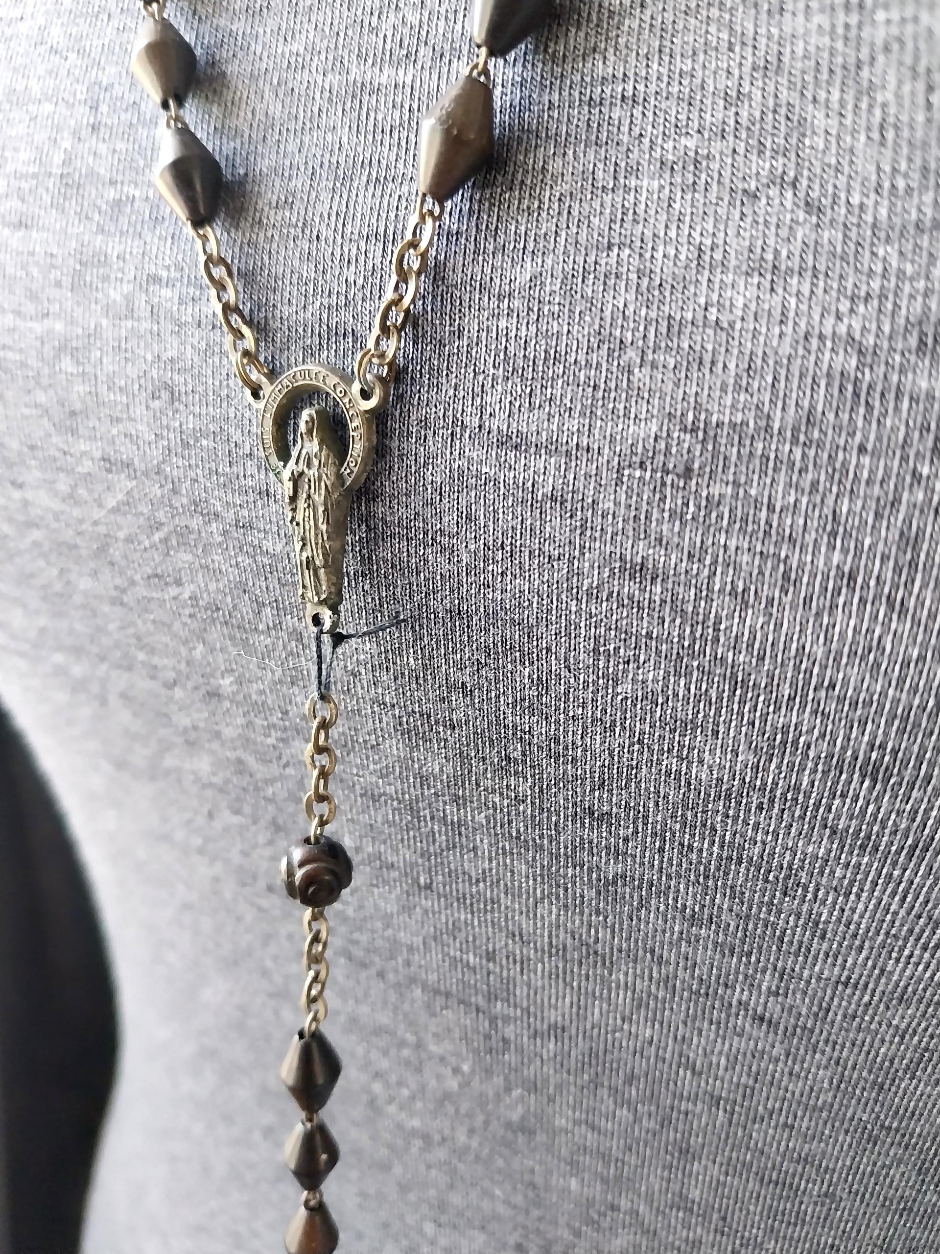 Vintage Italian Wooden ROSARY BEADS with Crucifix - 29" Necklace - 18.3g