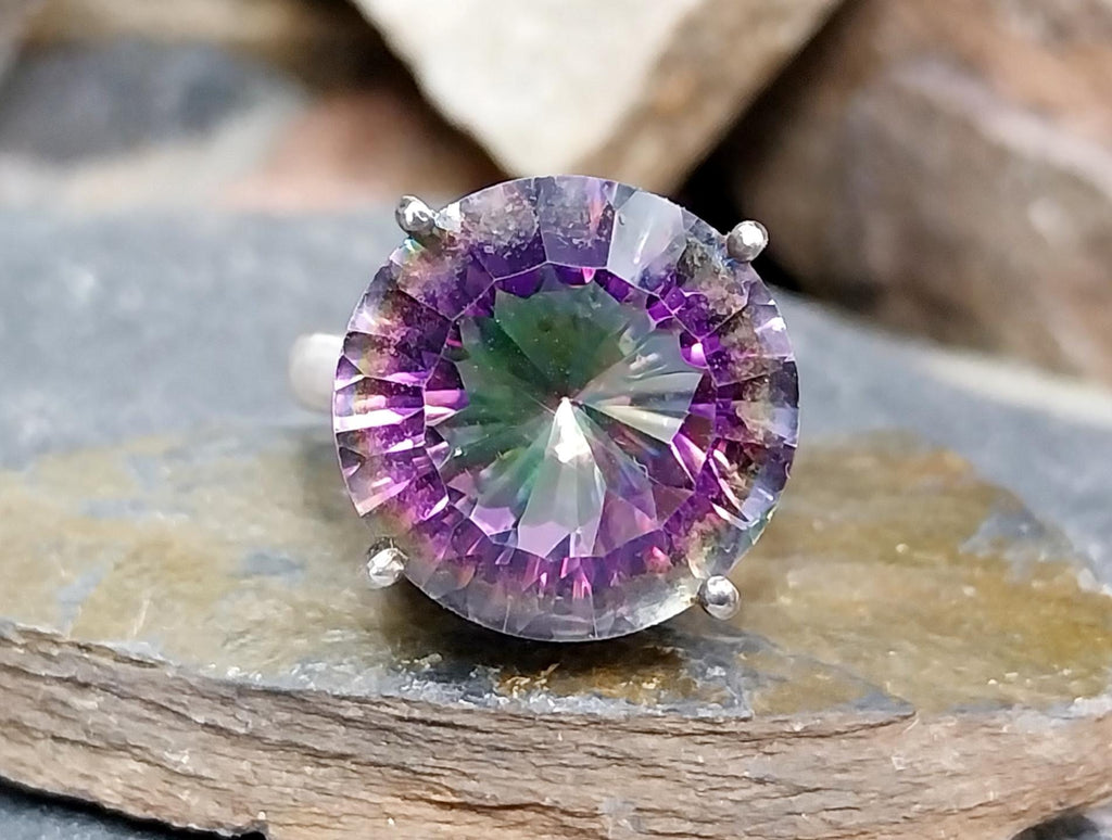 Sterling SILVER Mystic Topaz Rainbow Ring - Size uk M (us 7) - 7.8g