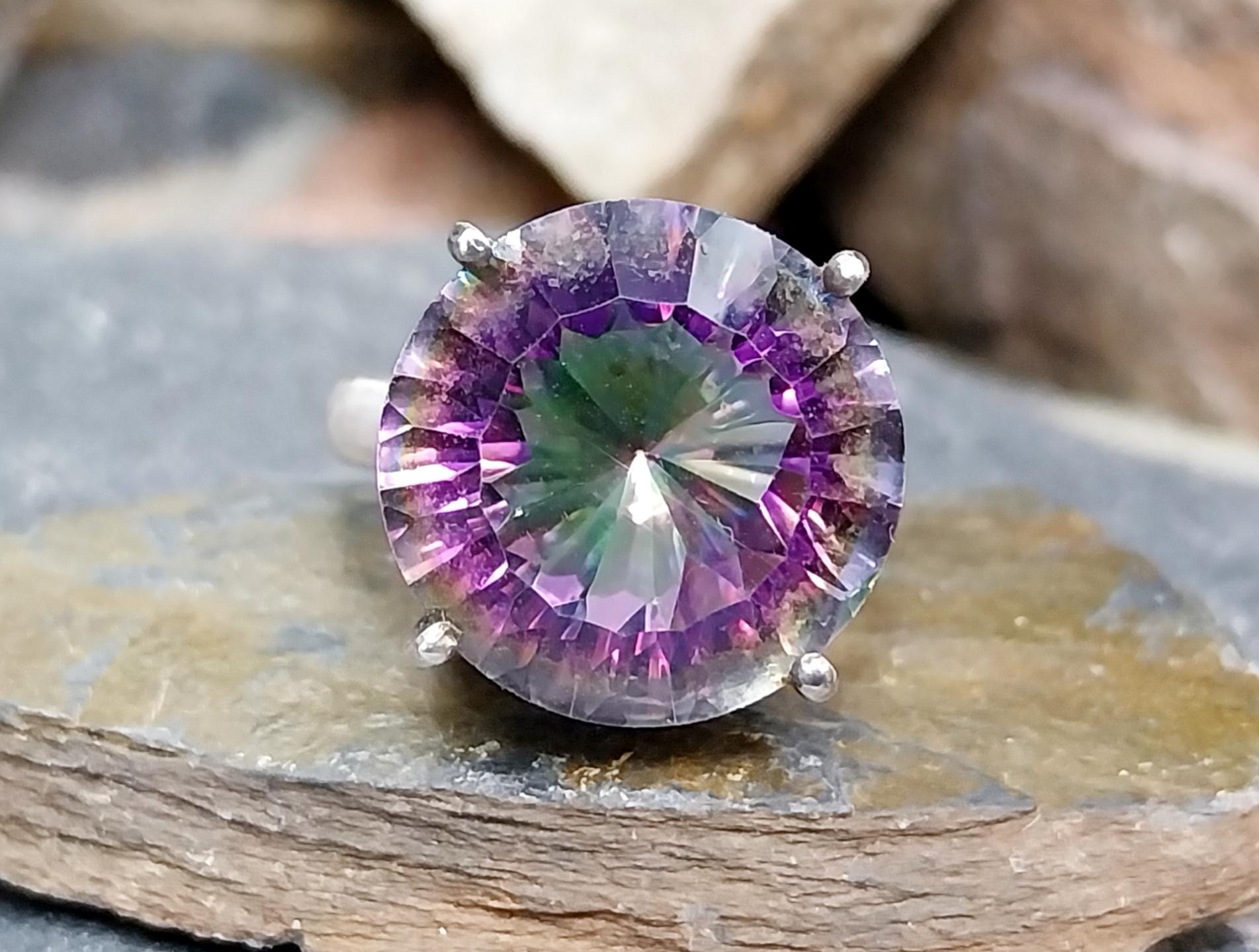 Sterling SILVER Mystic Topaz Rainbow Ring - Size uk M (us 7) - 7.8g