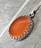 Antique Carnelian Agate  Pendant Necklace  on  20" Chain - 6.9g