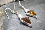 Vintage Sterling Silver AMBER EARRINGS - Dangling  - 4.6g