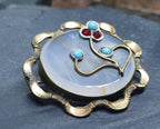 ANTIQUE VICTORIAN BROOCH - Chalcedony, Turquoise and Garnet - 7.5g