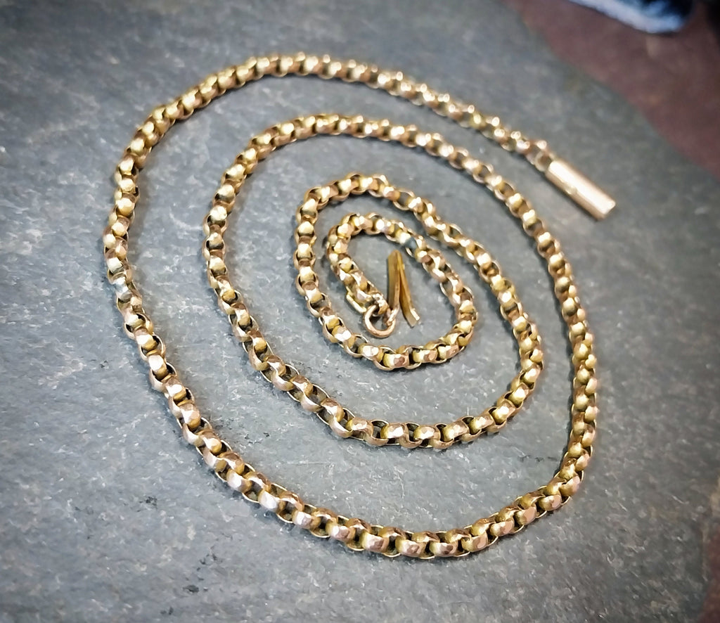 Antique 9ct Rose GOLD BELCHER Chain Necklace with Barrel Clasp - 18" - 5.2g