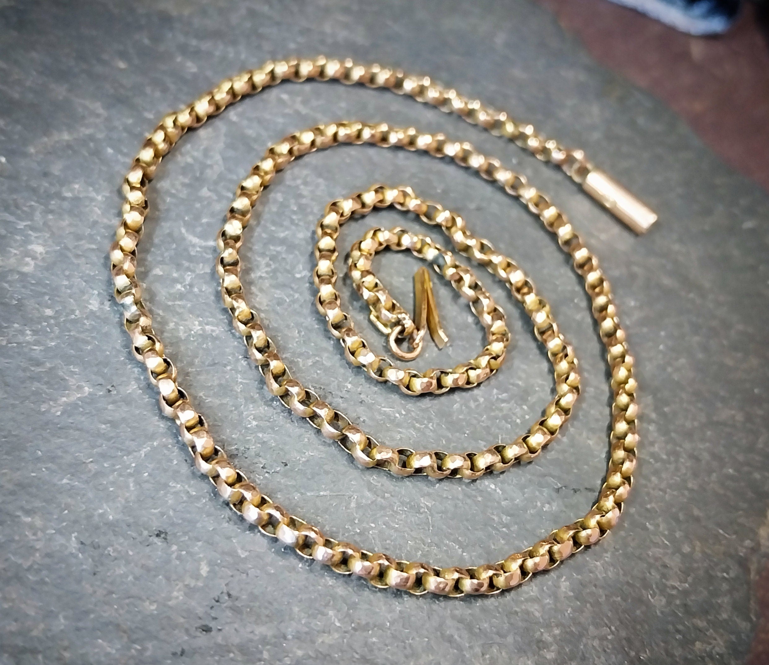 Antique 9ct Rose GOLD BELCHER Chain Necklace with Barrel Clasp - 18" - 5.2g