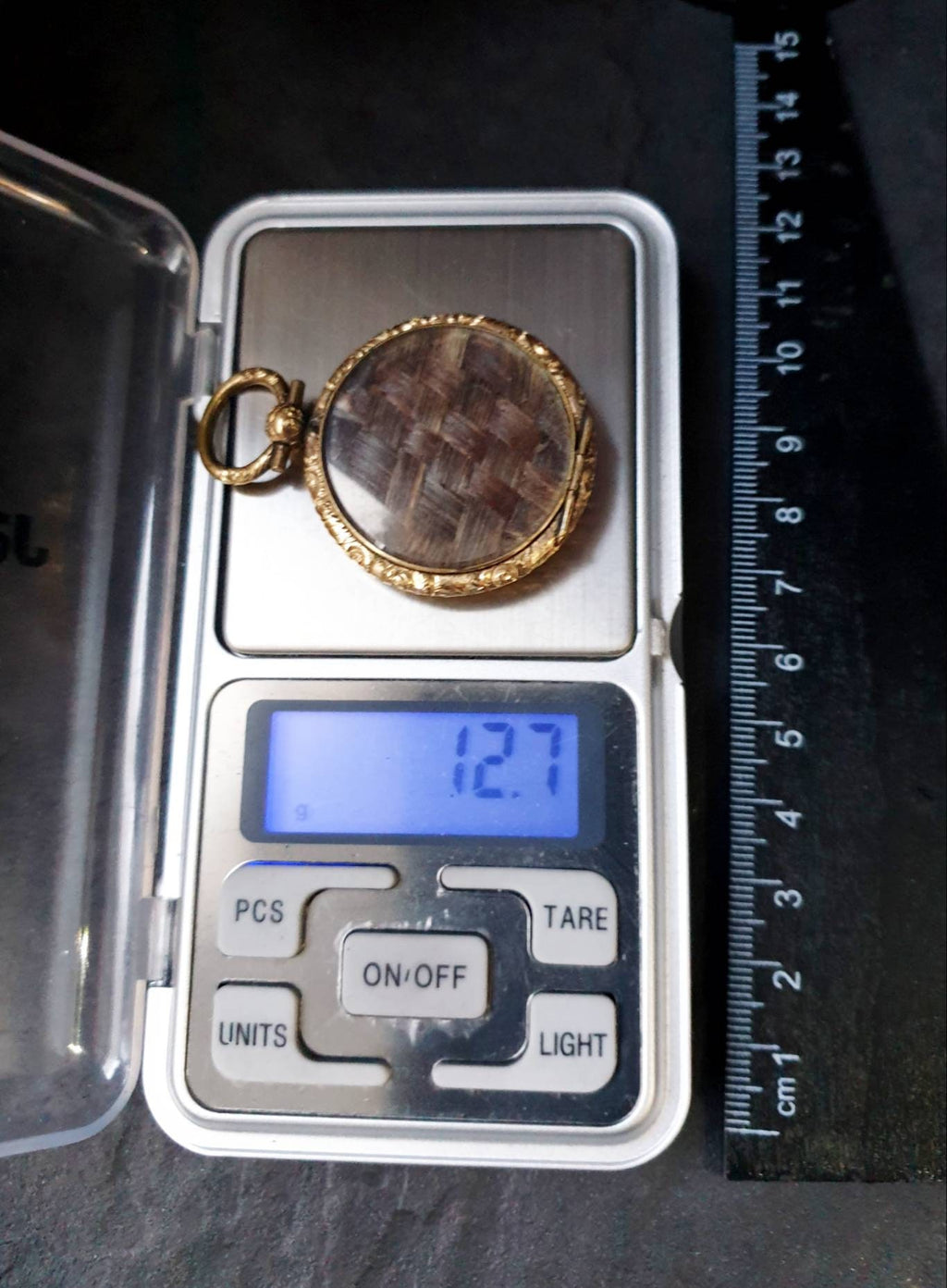 Antique Rolled GOLD MOURNING LOCKET Fob - Braided Hair, Memento Mori - 12.7g