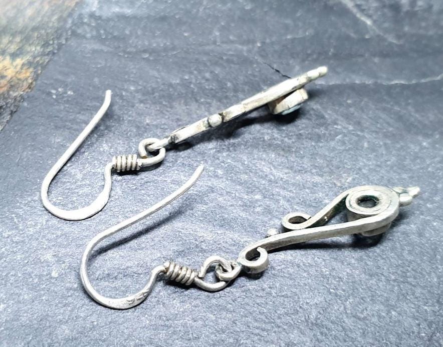 Sterling Silver Dangle Earrings - with Turquoise Blue Stone - 2.4g