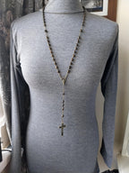 Vintage Italian Wooden ROSARY BEADS with Crucifix - 29" Necklace - 18.3g