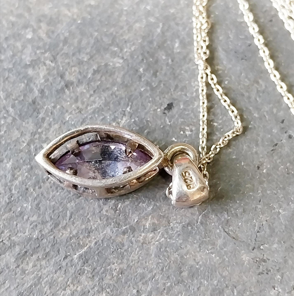 Sterling Silver Amethyst Drop Pendant Necklace  on 18" Chain - 3.5g