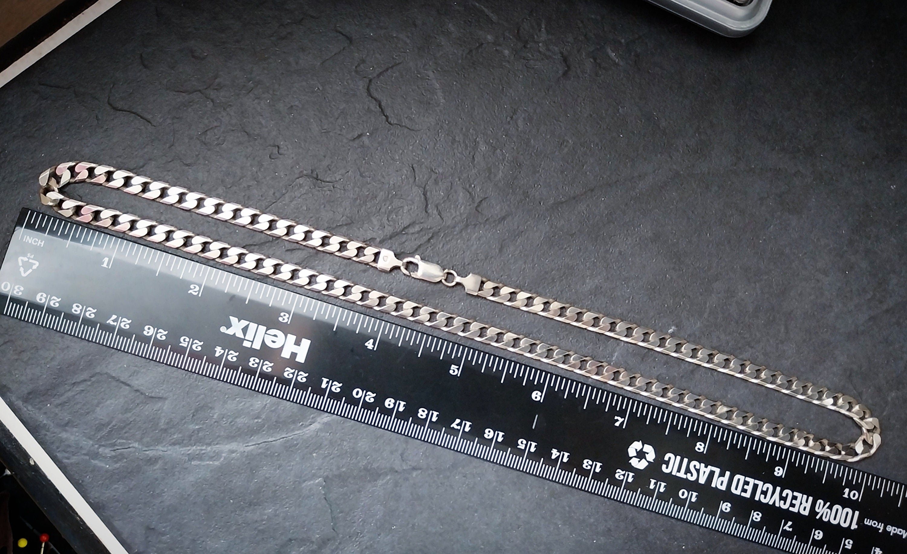 Chunky STERLING SILVER Flat Curb Link Chain Necklace - 20" Long - 33.1g