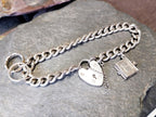 Vintage Silver CHARM BRACELET with Bible and Rings Charms with heart padlock clasp - 27.4g
