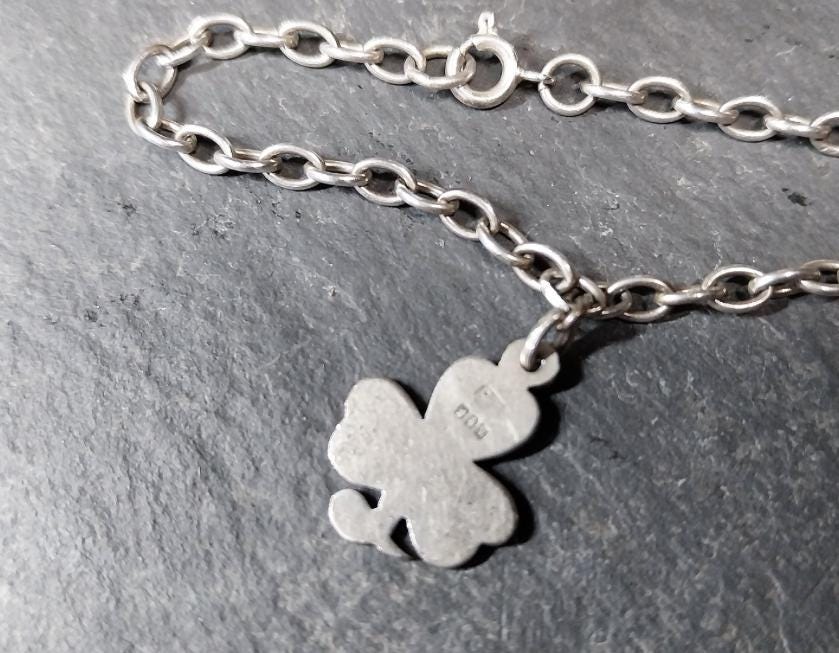 Vintage SILVER LINK BRACELET with Three Leaf Clover Charm - 5.2g