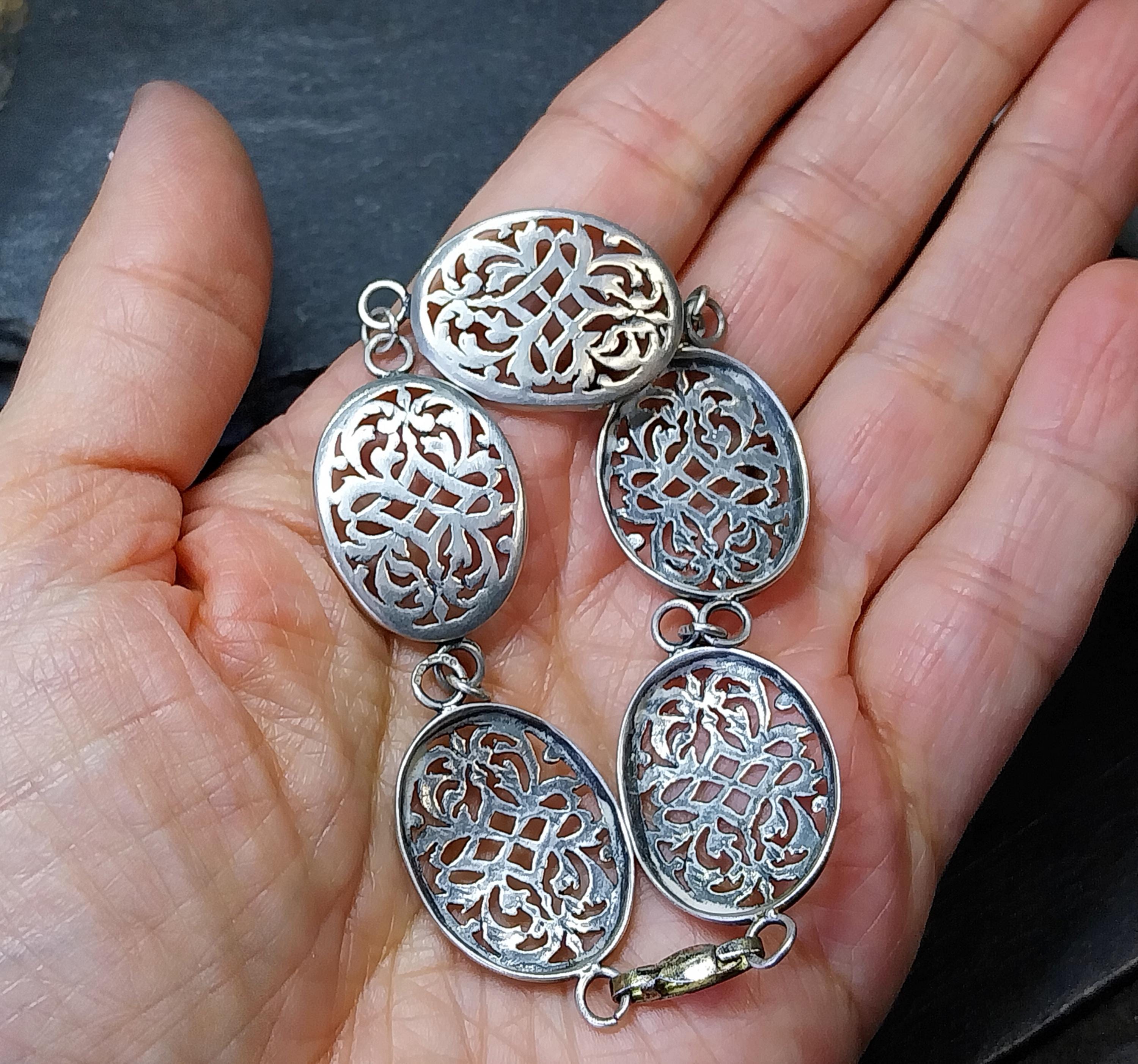 Vintage Silver Panel Bracelet - Victorian Style 18cm - 8.7g