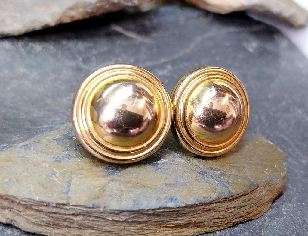 Vintage 9ct Gold Dome Stud EARRINGS Large - butterfly backs, 2.5g
