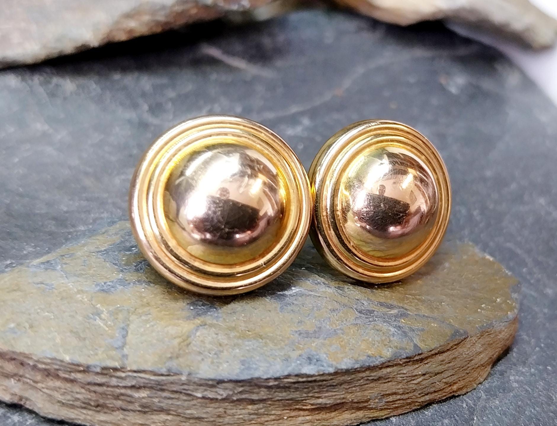 Vintage 9ct Gold Dome Stud EARRINGS Large - butterfly backs, 2.5g