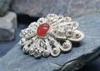 Antique Silver CARNELIAN FILIGREE Flower Brooch - Continental Silver Pin - 7.5g