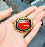 Antique Victorian Mourning Brooch 9ct Gold, Blood Red - 20.5g
