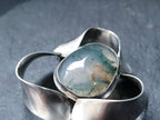 Vintage Modernist Moss Agate Silver Brooch - Sterling Silver - 9.2g
