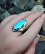 Sterling Silver Oval TURQUOISE RING - uk size P (us 7.5) - 51
