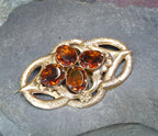 Large Antique VICTORIAN Lovers Knot BROOCH - Brandy Citrine Gemstones 16.7g