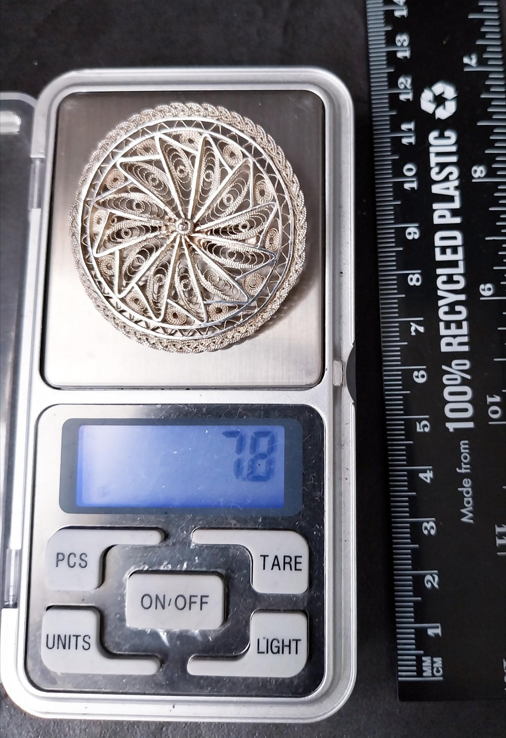 Antique Silver FILIGREE STAR Brooch - Sterling Pin - 7.8g