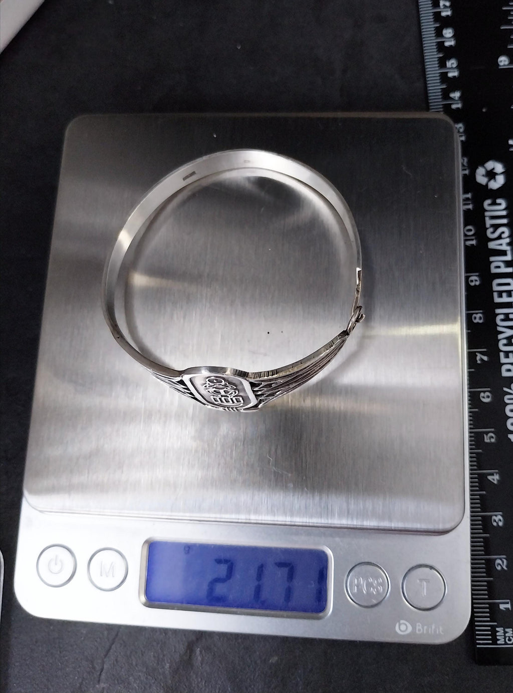 Vintage Sterling Silver Ra God ofCreation Bangle Bracelet - Egyptian - 21.7g